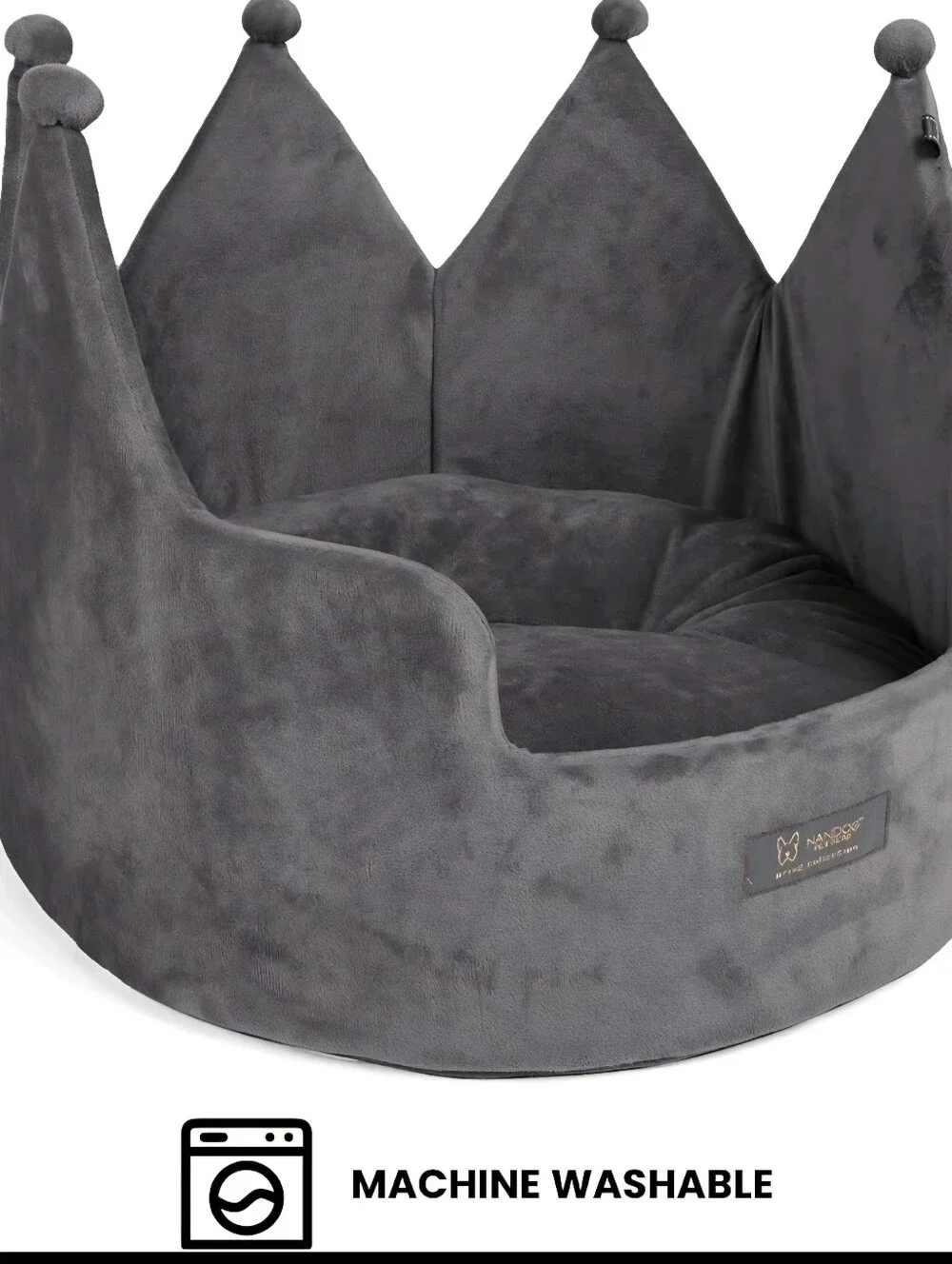 NANDOG Crown Bed Micro-Plush Bling Collection Dog & Cat Bed Dark Gray Cloud 16
